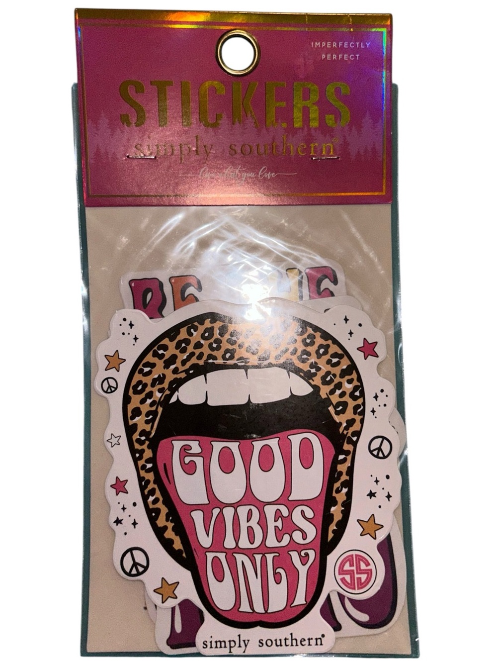 Simply Southern Pink Leopard "Good Vibes Only" Sticker Pack 3-pack
